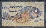 Mosaic of Fish Facing Right, by an unknown Roman Artist found in Tunis. The fish is a fertility symbol and was also used by both Christians and Jews to refer to the faithful.
